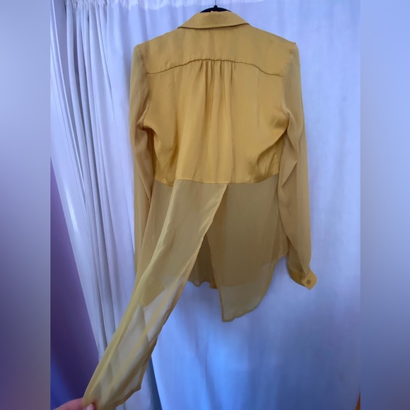 Free People Button Down Blouse golden / mustard yellow bottom half translucent💛 - Picture 7 of 9